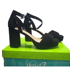 Y Not? Black Womens Block Heel Sandals With Ankle Strap, Size 8 M